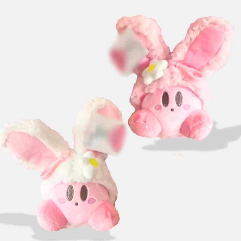 Peluche Kirby Déguisé en Lapin rose et blanc, mini peluche kirby de 15 cm