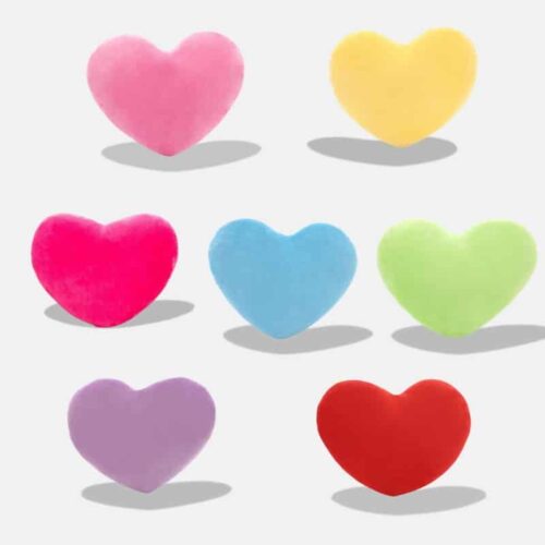 Peluche Saint-Valentin en Forme de Coeur de 8 couleurs différentes: rose, jaune, rose bonbon, bleu, vert, violet et rouge
