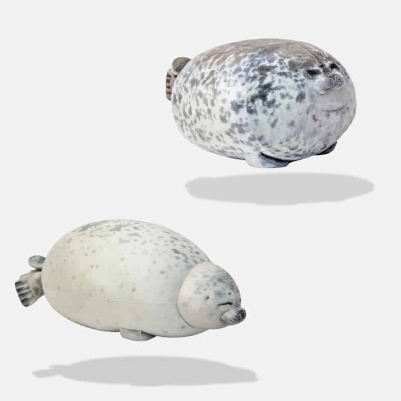 Peluche Phoque Allongé gris et blanc, peluche phoque kawaii