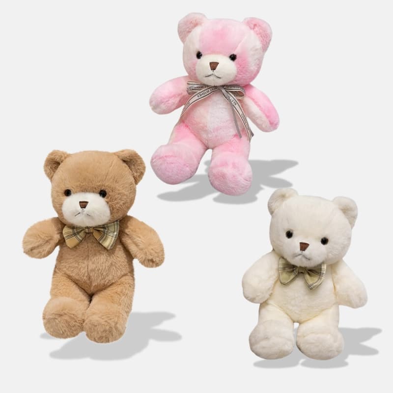 Peluche Ours Ultra-Douce de 30 cm de couleur r ose, marron et blanc, mini peluche ours très doux