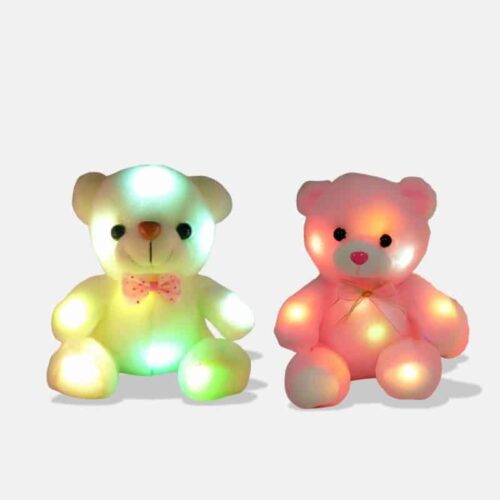 Peluche Ours Lumineux de 22 cm, peluche ours qui brille, peluche lumineuse blanc et rose