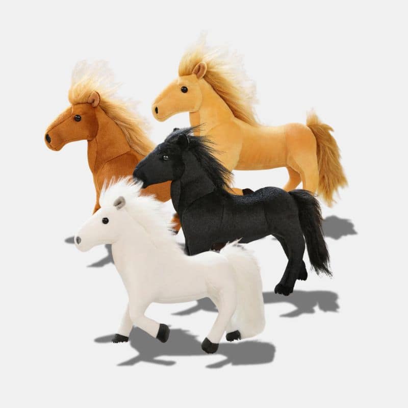 Peluche Cheval au Galop de 32 cm, peluche cheval blanc, noir, marron clair et marron foncé