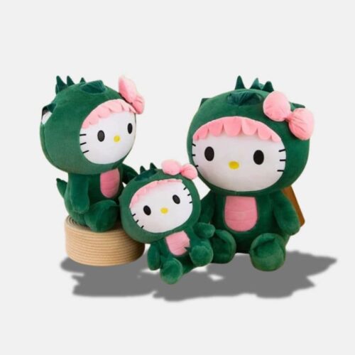 Peluche Hello Kitty Déguisée en Dinosaure de 35 cm, 50 cm et 65 cm, peluche hello kitty en dinosaure