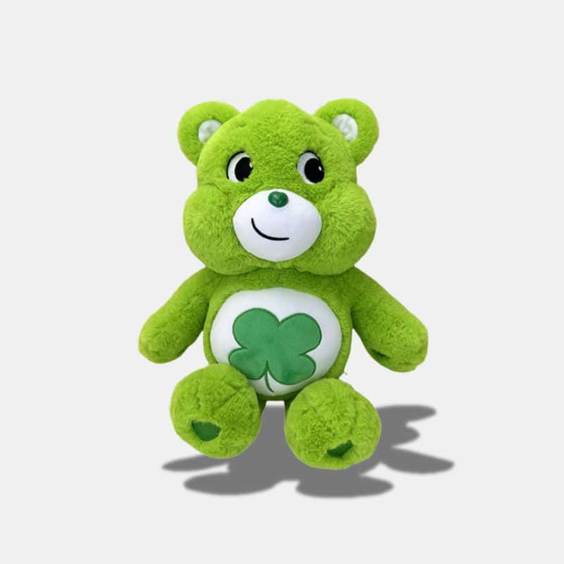 Peluche Bisounours Touchanceux Adorable vert, peluche ours avec emblème de chance sur le ventre, peluche ours vert