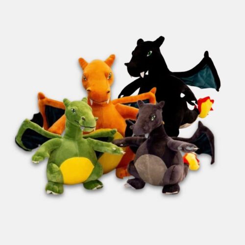 Peluche Dracaufeu Assise orange, noir, vert et gris, peluche pokemon dracaufeu, peluche dracaufeu pokemon