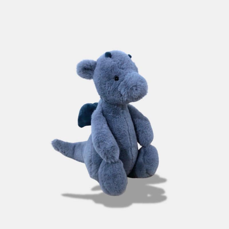 Peluche Dragon Mignon Assis de 35 cm, peluche dragon bleu gris