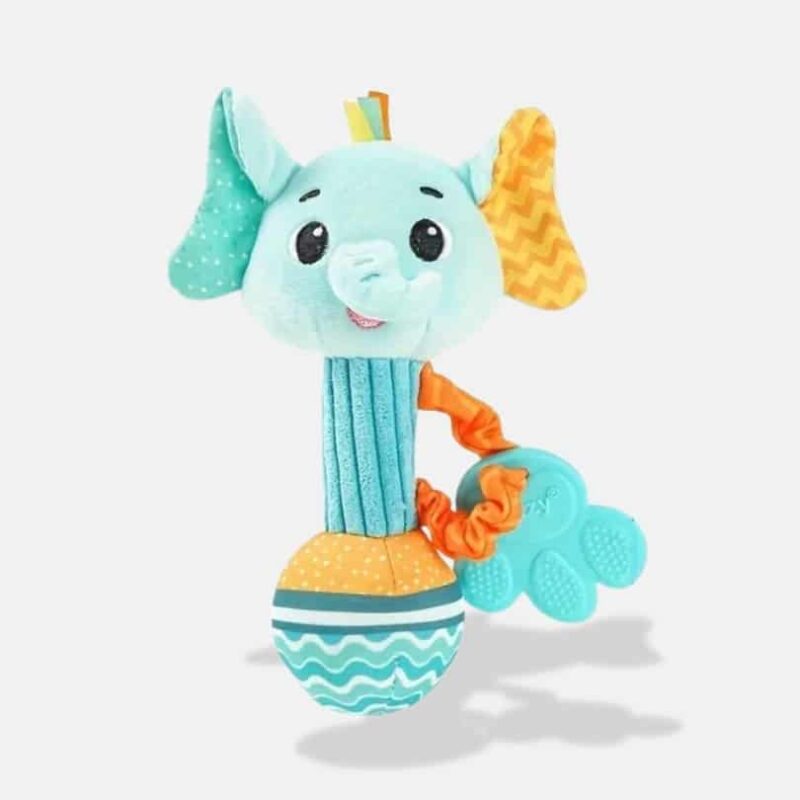 Peluche Musicale Hochet Eléphant de 19 cm, peluche éléphant bleu, peluche musicale bleue