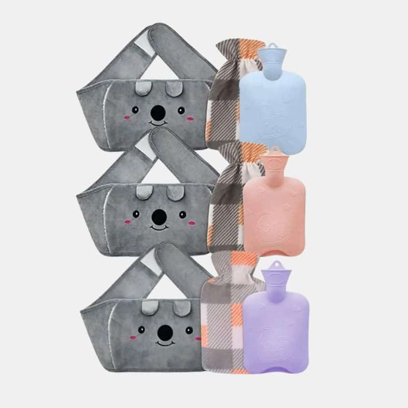 Peluche Bouillotte Ceinture Koala, peluche bouillote avec ses sacs pour eau bleu, rose et violet, peluche koala en bouillotte