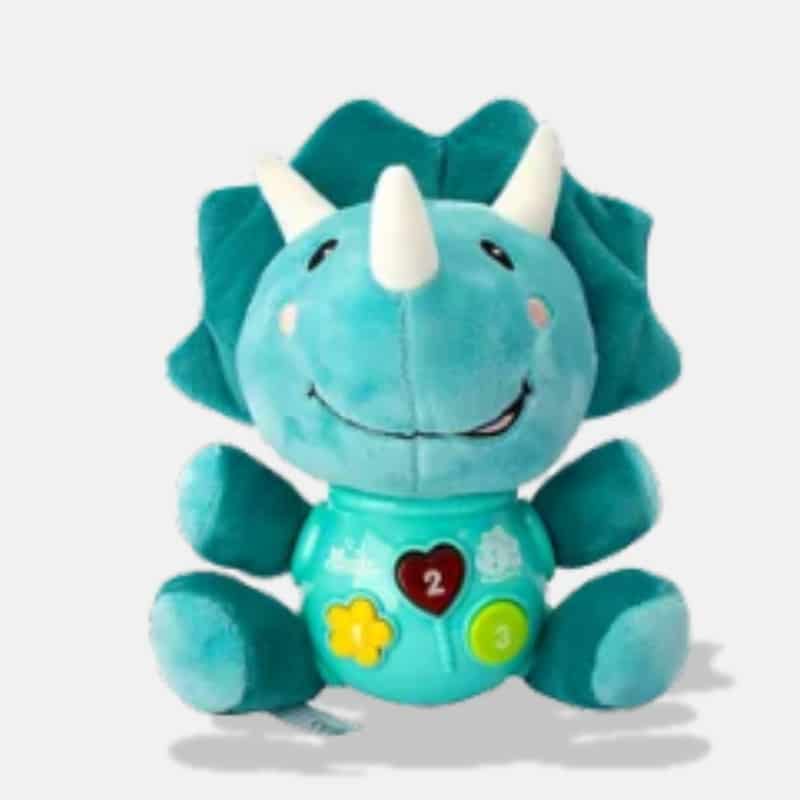 Peluche Musicale Triceratops, 17,7 cm, Peluche Triceratops Bleue, Peluche Musicale