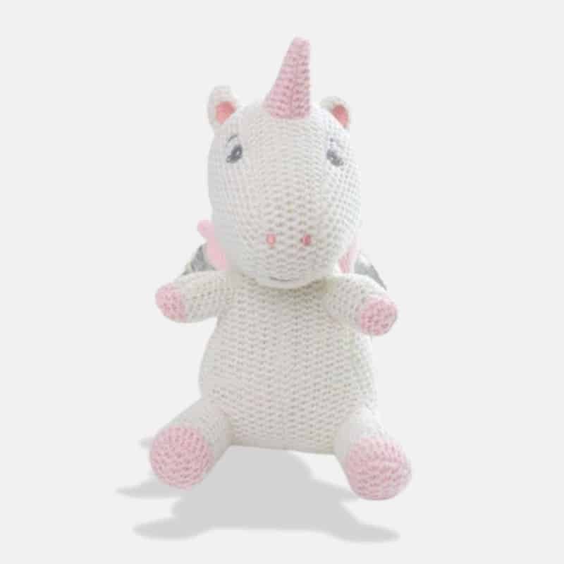 Peluche Tricot Licorne de 25 cm, peluche licorne en tricot, peluche licorne blanche