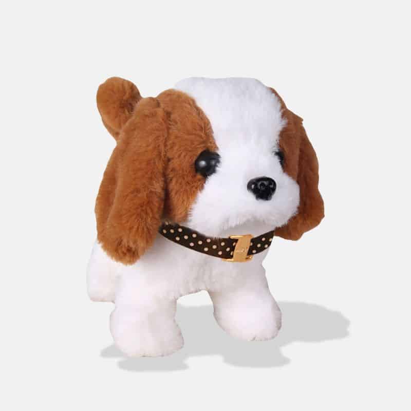 Peluche Musicale Chien, 15 cm, Peluche Chien Blanc et Marron, Peluche Musicale