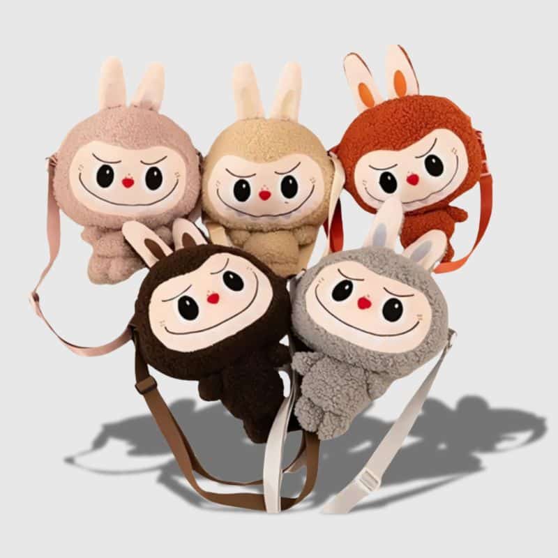 Sac Labubu Bandoulière 32 cm violet, jaune, rouge, marron, gris