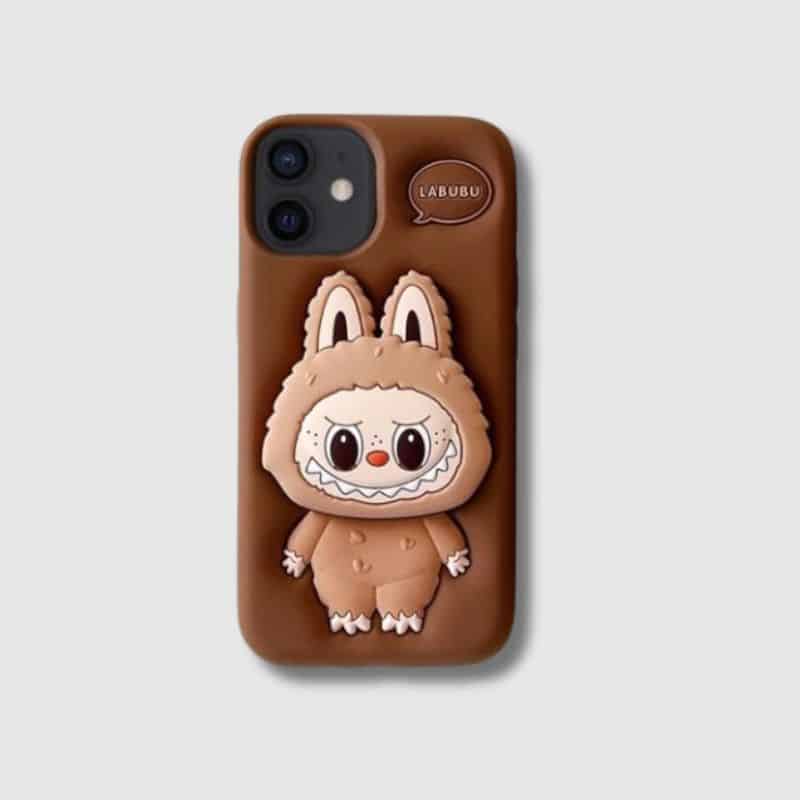 Housse de Protection Labubu pour Iphone, coque marron pour iphone avec labubu sur le dos