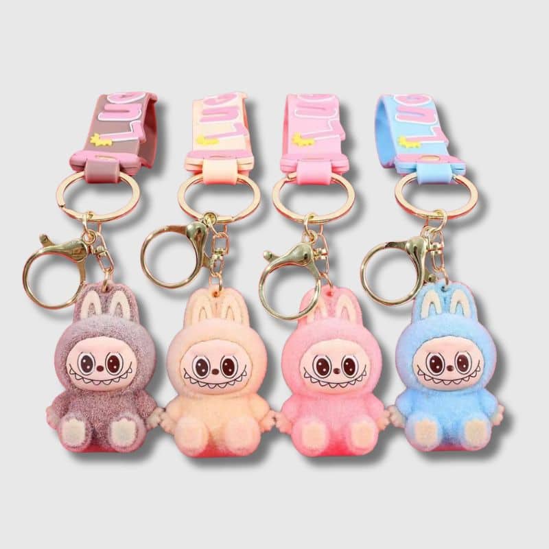 Porte-Clés Labubu Mini Assis, 4 portes clés différentes couleur de labubu