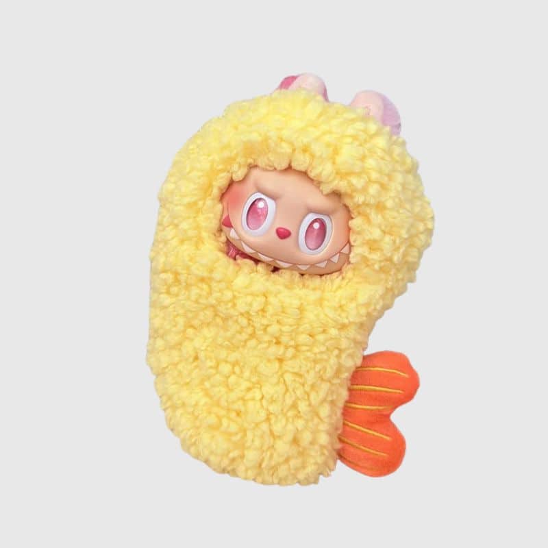Déguisement Labubu Crevette 17 cm, déguisement crevette jaune avec queue orange