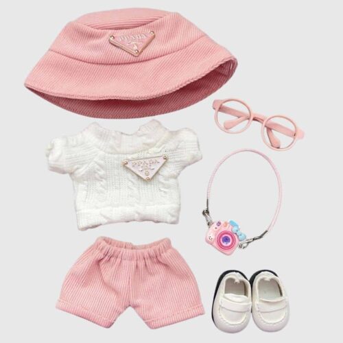 Ensemble Hiver Pull et Bonnet Crochetés pour Labubu, Mini Ensemble en Crochet pour Labubu Rose