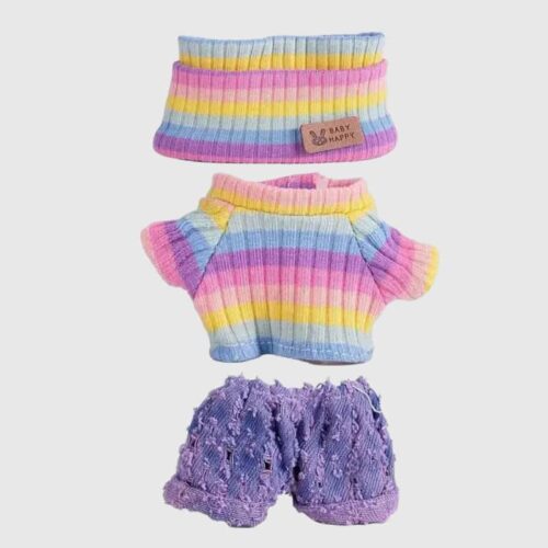 Ensemble Haut Coloré À Rayures Et Pantalon Violet Pour Labubu, Mini Ensemble pour Labubu Coloré