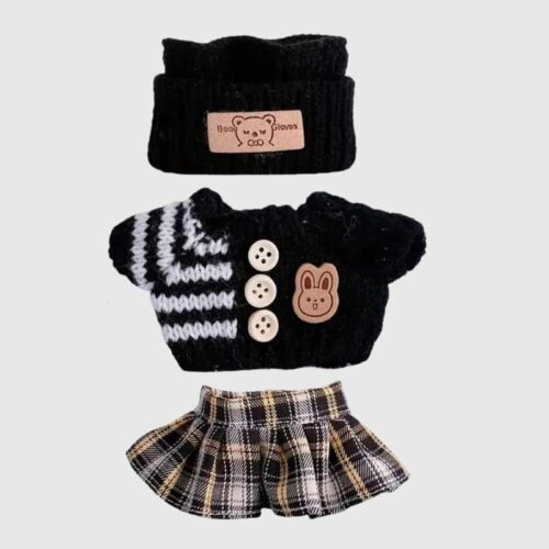 Ensemble Tricoté Noir Et Blanc Avec Jupe À Carreaux Pour Labubu, Mini Ensemble Jupe et Haut