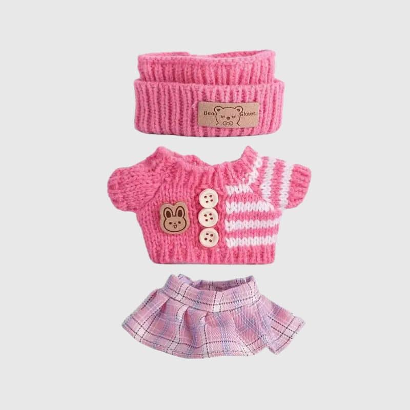 Ensemble Vêtement Labubu Tricot Avec Bonnet Et Jupe, Mini Ensemble pour Labubu