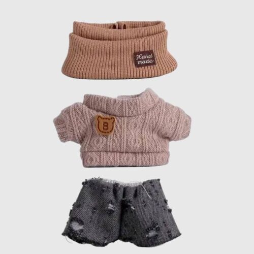 Ensemble Pull Tricoté Avec Bonnet Et Jean Déchiré Pour Labubu, Mini Ensemble Labubu