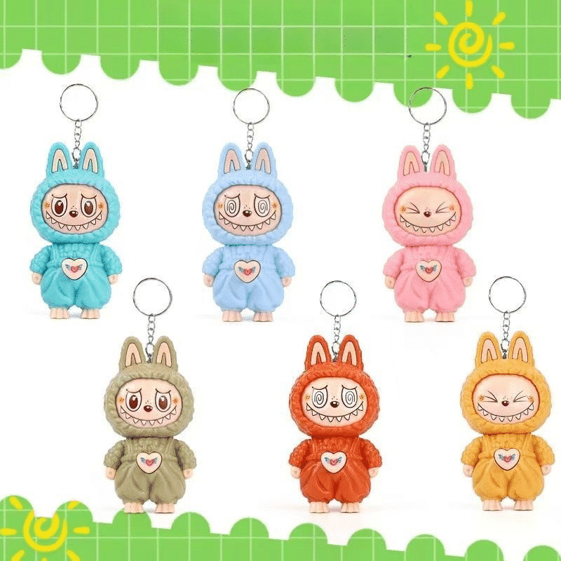 Porte Clés Labubu Figurine Rigolote avec Expression Changeante