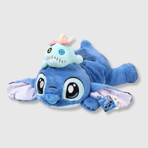 Peluche Stitch Allongé Avec Angel Sur La Tête 53 cm, peluche Stitch avec Angel