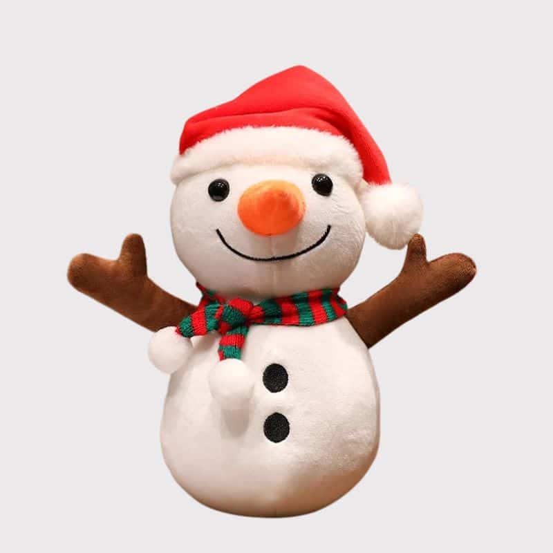 Peluche Noël Bonhomme de Neige Avec Écharpe Rayée 25 cm, peluche bonhomme de neige