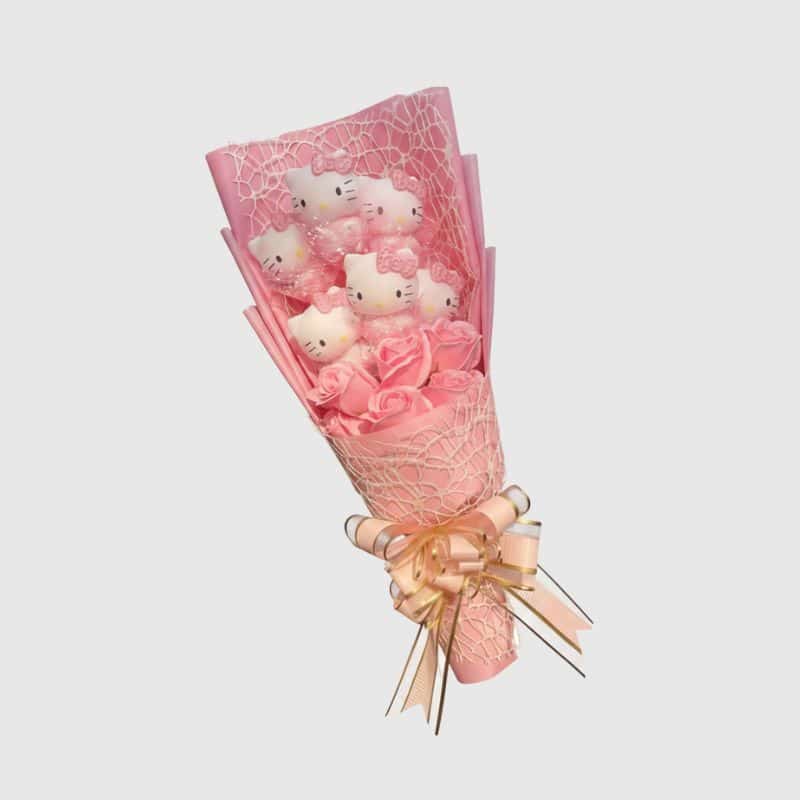 Peluche Hello Kitty Collection en Bouquet Fleuri, peluche Hello Kitty