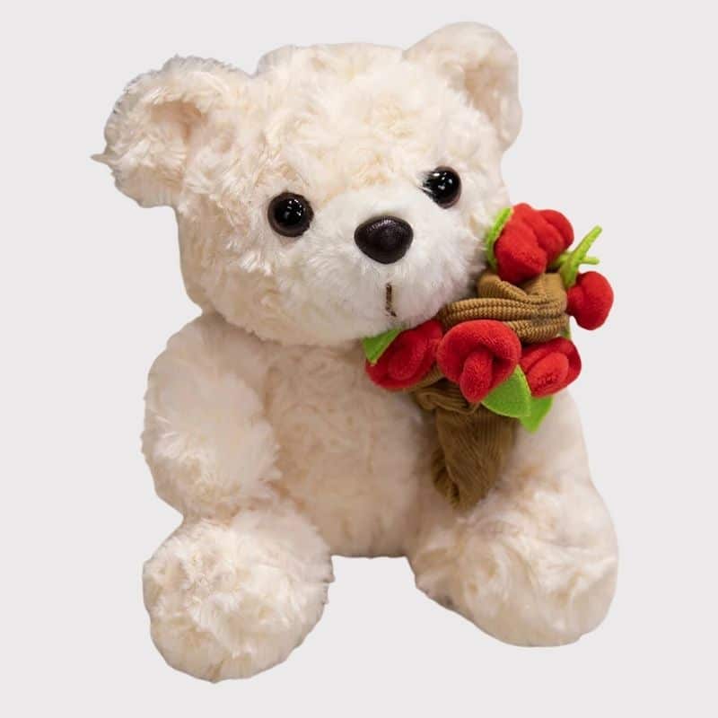 Peluche Saint Valentin Ours Doux Avec Fleur 17 cm, peluche Saint Valentin doux