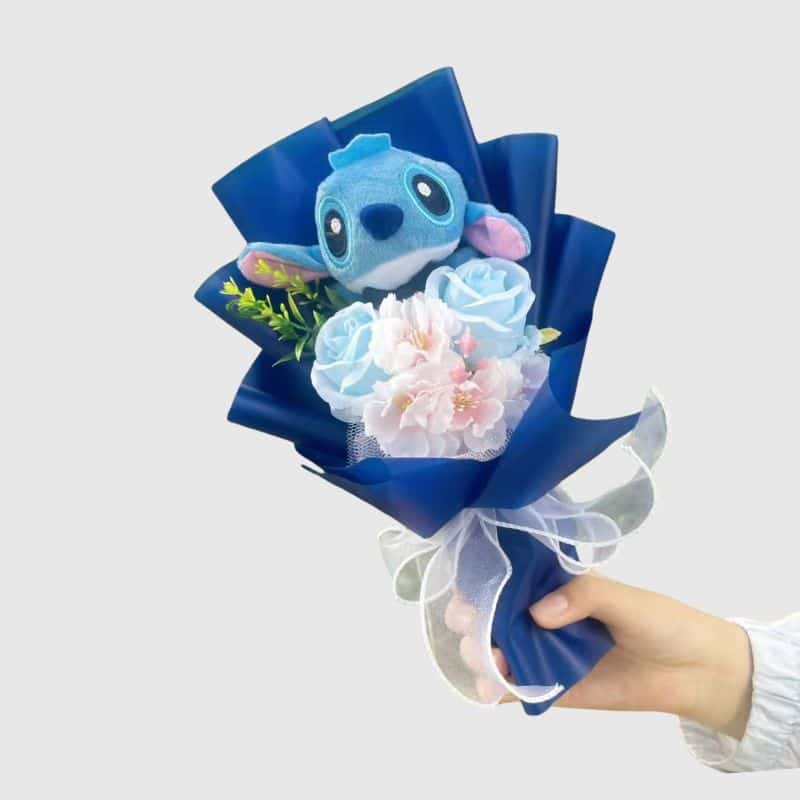 Peluche Stitch Adorable Avec Bouquet Décoratif, peluche Stitch en bouquet