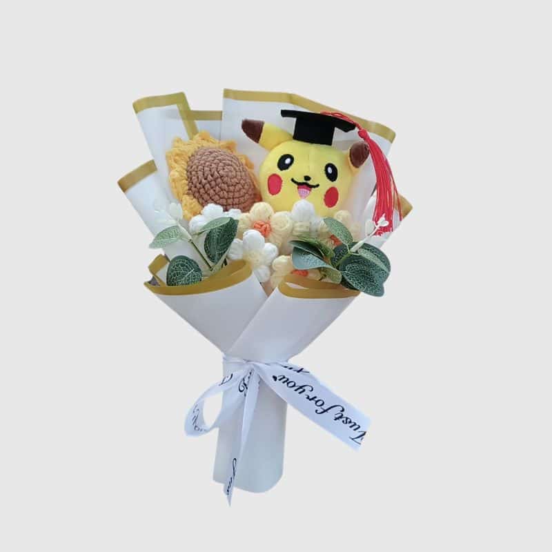 Peluche Pikachu Diplômé en Bouquet Avec Tournesol