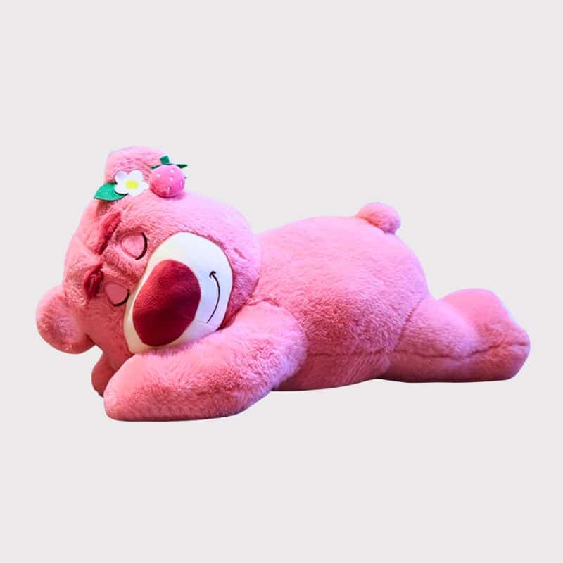 Peluche Lotso Ours Rose Allongé Sourire Doux