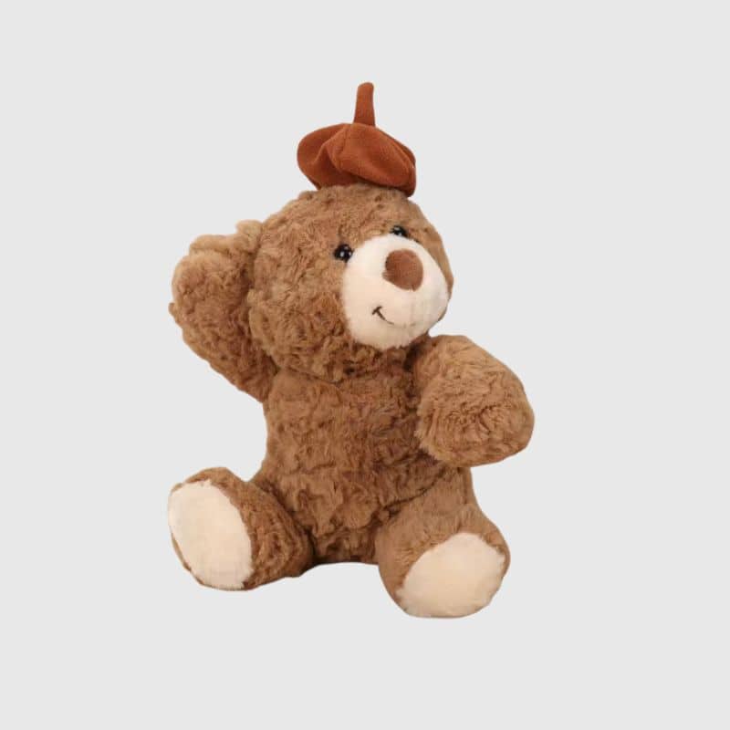 Peluche Ours Assis Avec Bonnet Marron Mignon 30 cm